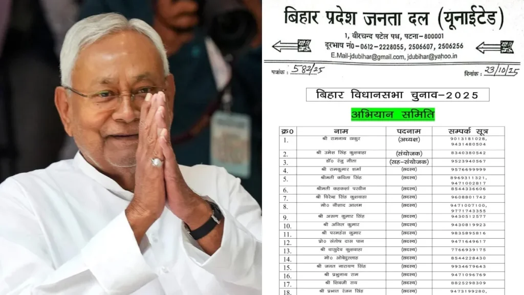 नीतीश कुमार का बड़ा चुनावी दांव: जेडीयू ने 110 उम्मीदवारों की नई लिस्ट जारी की, जानिए कौन-कौन हैं शामिल
