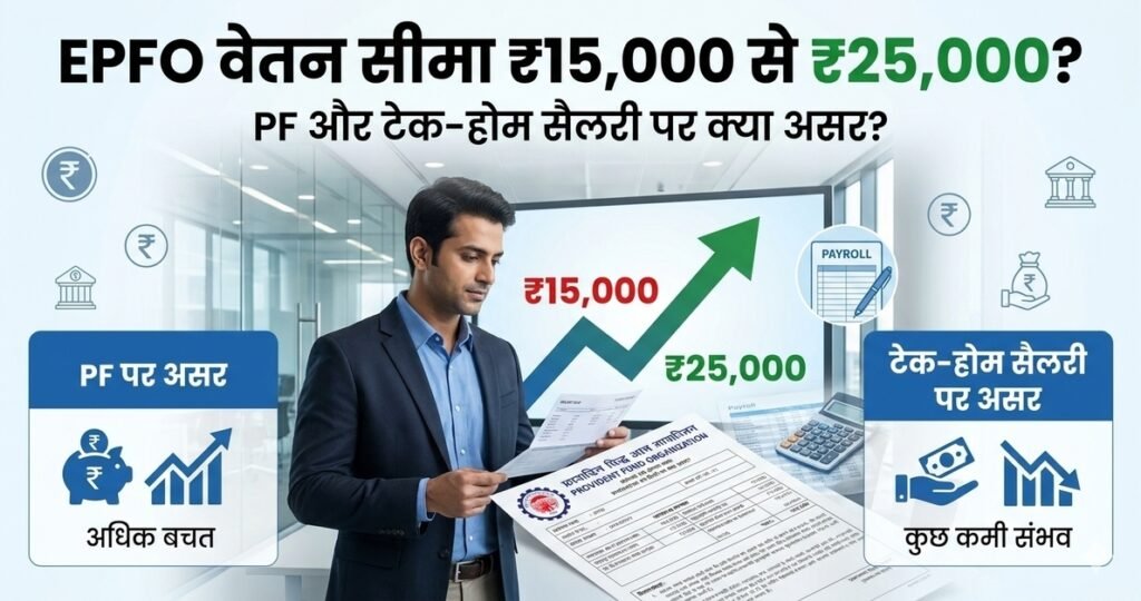 EPFO की वेतन सीमा ₹15,000 से बढ़कर ₹25,000 होने के बाद कर्मचारियों के PF और टेक-होम सैलरी पर संभावित असर।