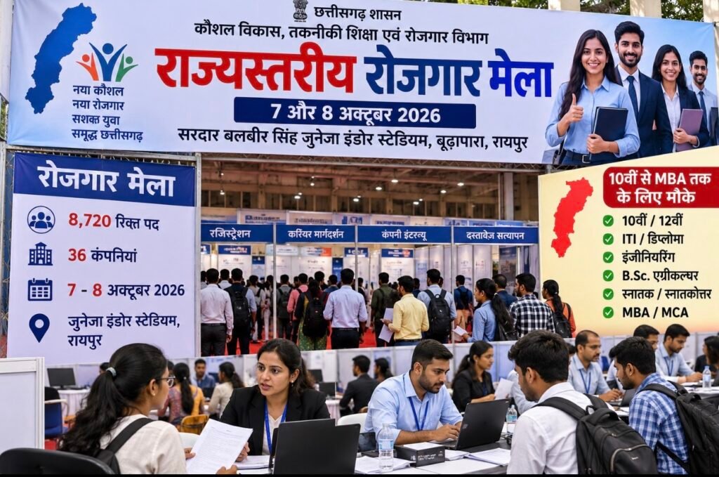 छत्तीसगढ़ में 8,720 पदों पर रोजगार मेले का आयोजन, 10वीं से MBA तक के युवाओं को मौका