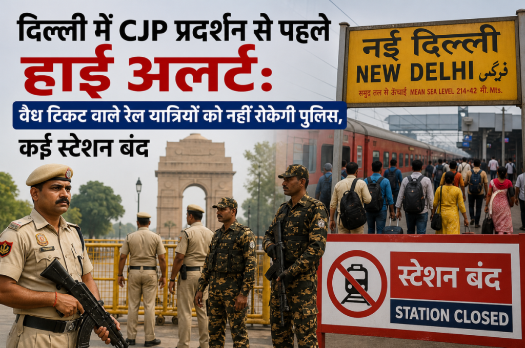 दिल्ली में CJP प्रदर्शन से पहले हाई अलर्ट: वैध टिकट वाले रेल यात्रियों को नहीं रोकेगी पुलिस, कई स्टेशन बंद