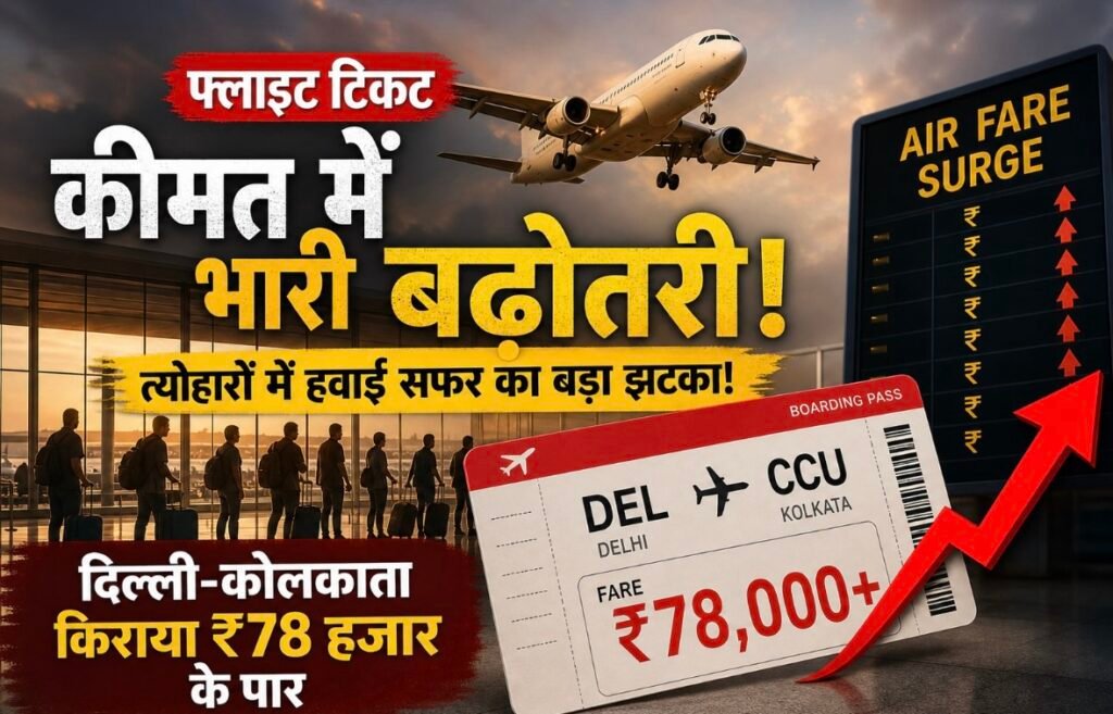 Flight Ticket Price Hike: त्योहारों में हवाई सफर का बड़ा झटका! दिल्ली-कोलकाता किराया ₹78 हजार के पार